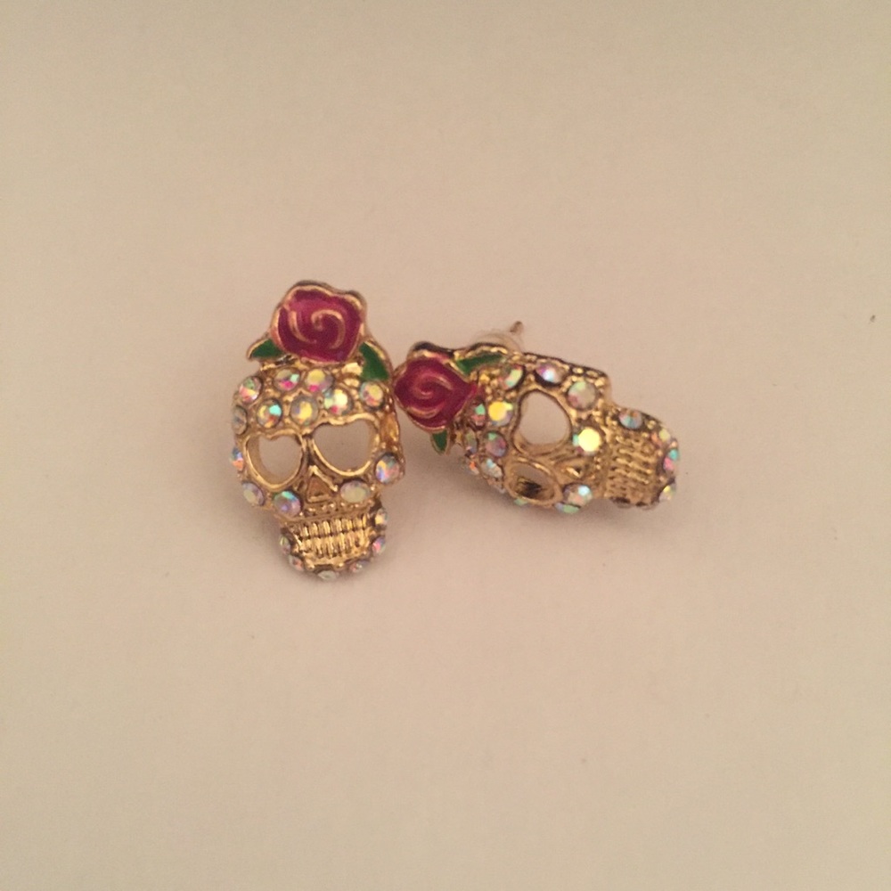 Day of the Dead Sugar Skull Rose Earrings - Picture 4 of 8